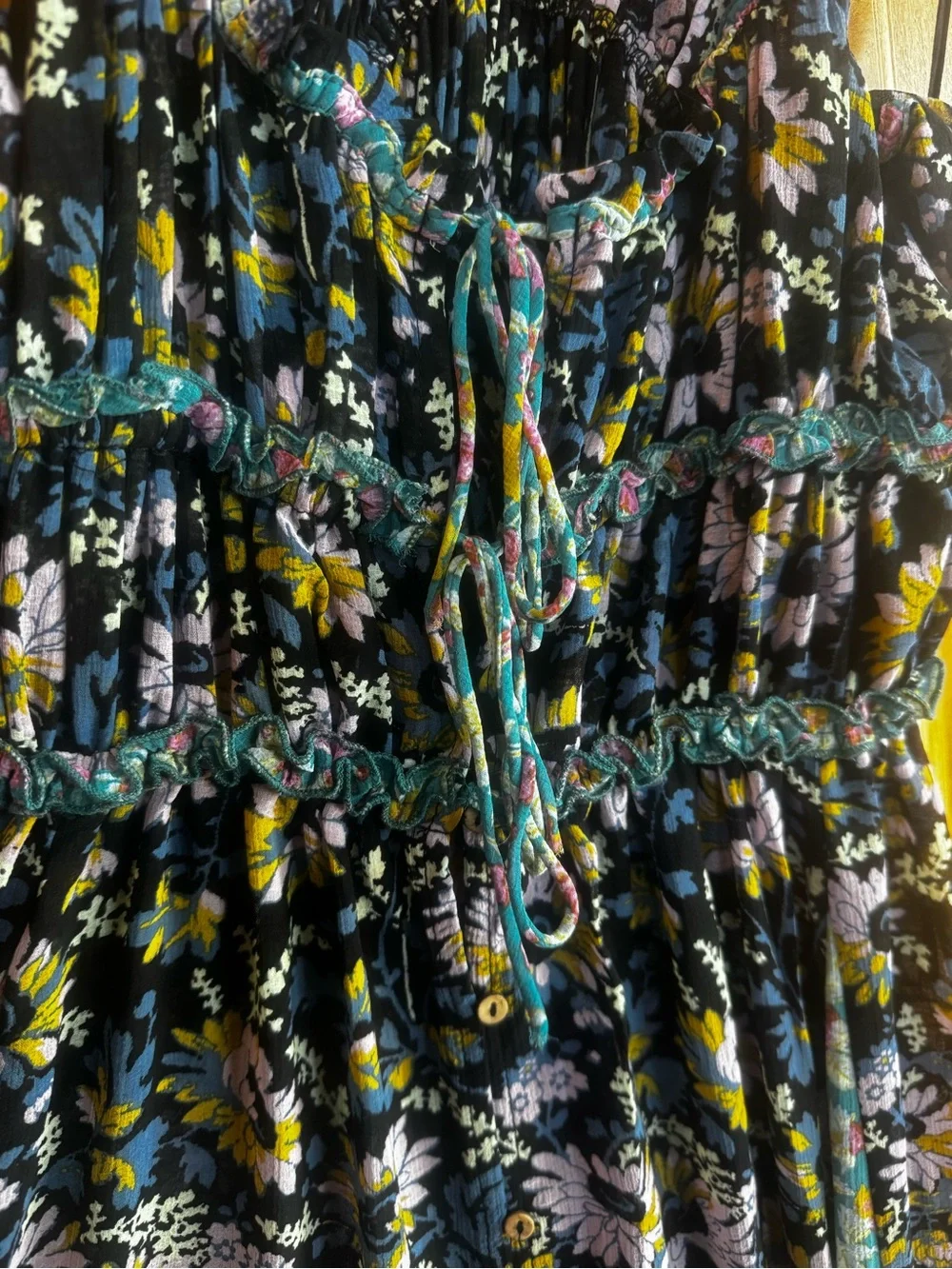Free People Floral Print Blue Chemise Maxi Slip with Slit - Picture 5 of 9